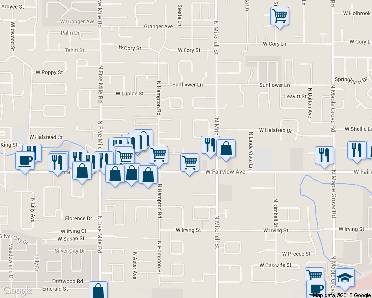 map of restaurants, bars, coffee shops, grocery stores, and more near 10012 West Eshelman Street in Boise