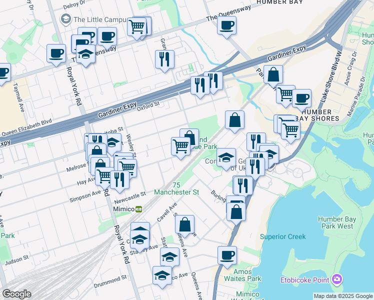 map of restaurants, bars, coffee shops, grocery stores, and more near in Toronto