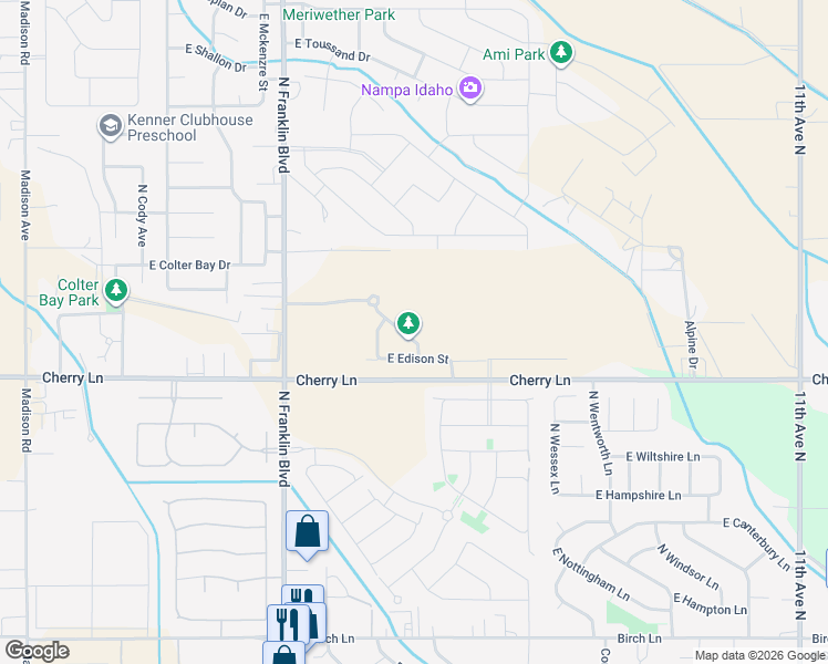 map of restaurants, bars, coffee shops, grocery stores, and more near 7882 Cherry Lane in Nampa