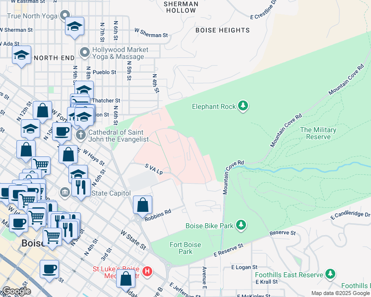 map of restaurants, bars, coffee shops, grocery stores, and more near in Boise