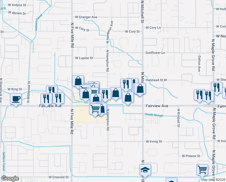 map of restaurants, bars, coffee shops, grocery stores, and more near 10191 Eshelman Street in Boise