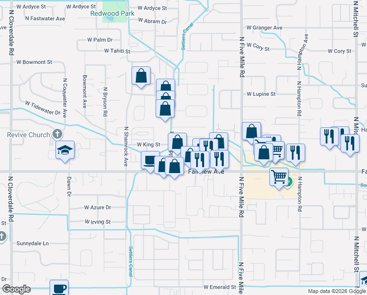 map of restaurants, bars, coffee shops, grocery stores, and more near 11026 West Garverdale Lane in Boise