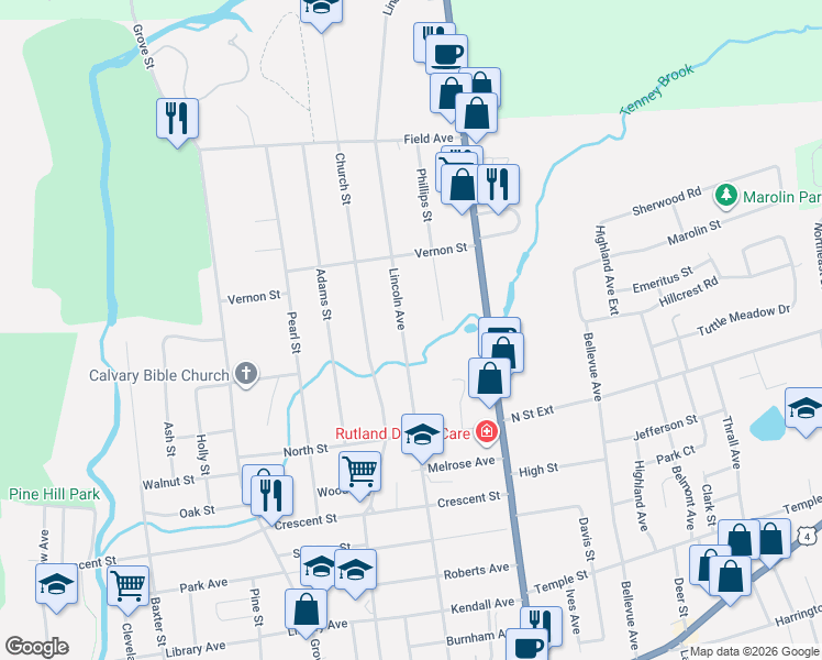 map of restaurants, bars, coffee shops, grocery stores, and more near in Rutland
