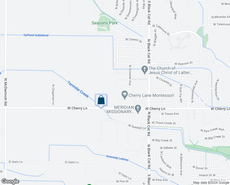 map of restaurants, bars, coffee shops, grocery stores, and more near 1779 North Montgomery Way in Meridian