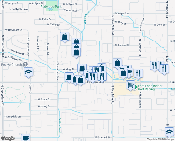 map of restaurants, bars, coffee shops, grocery stores, and more near 10994 West Garverdale Lane in Boise