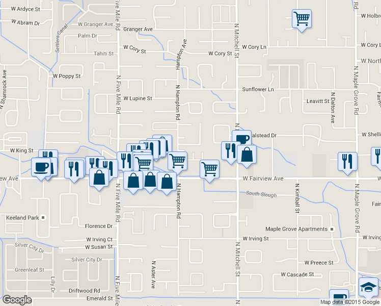 map of restaurants, bars, coffee shops, grocery stores, and more near 10191 Eshelman Street in Boise
