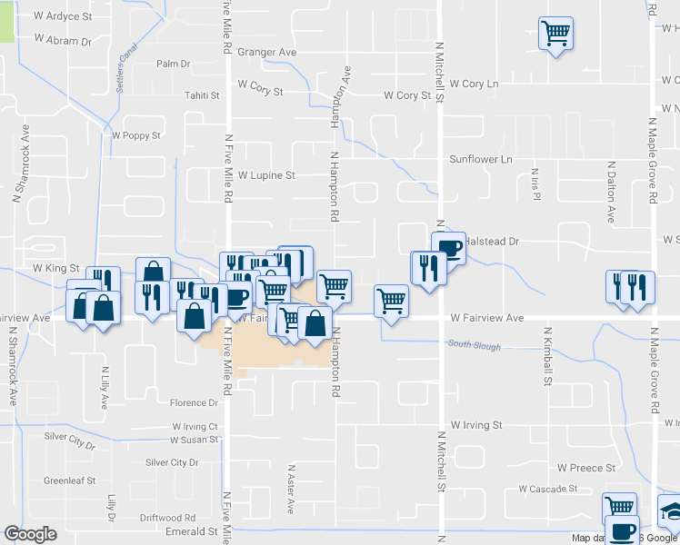 map of restaurants, bars, coffee shops, grocery stores, and more near 10191 Eshelman Street in Boise