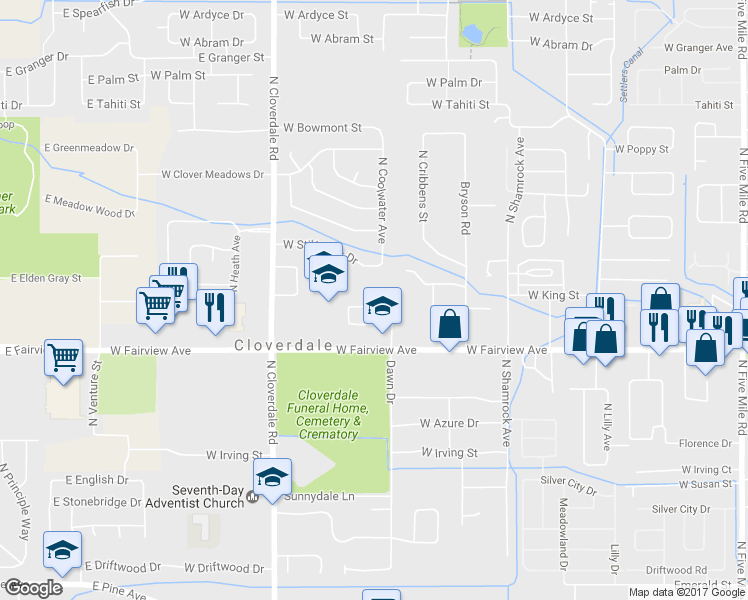 map of restaurants, bars, coffee shops, grocery stores, and more near 1820 North Dawn Place in Boise