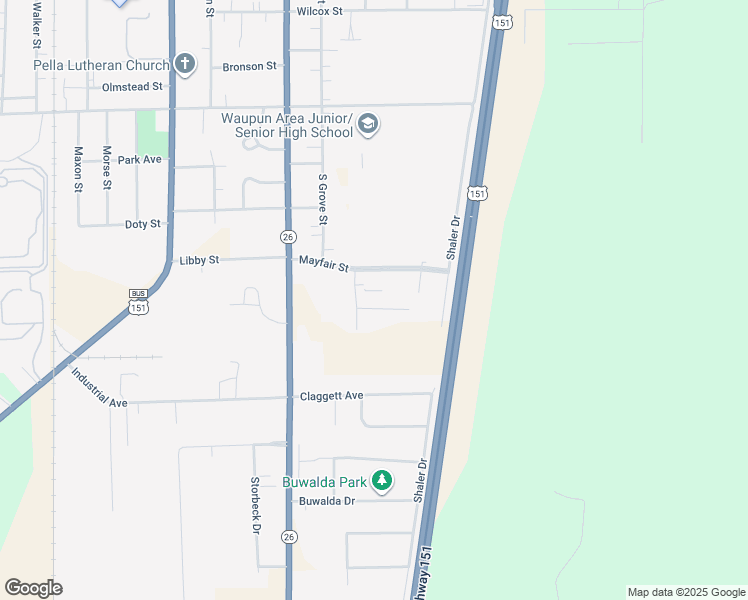 map of restaurants, bars, coffee shops, grocery stores, and more near 815 Mayfair Street in Waupun