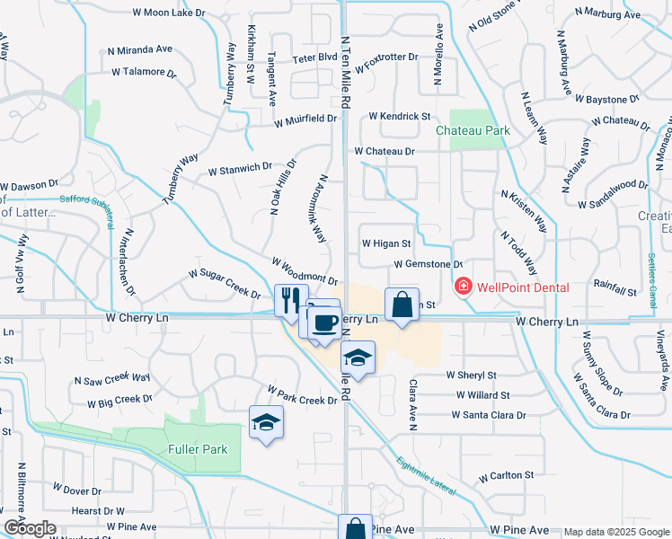 map of restaurants, bars, coffee shops, grocery stores, and more near 1780 North Aronmink Way in Meridian