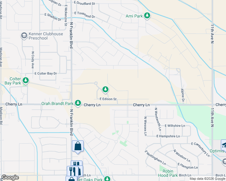 map of restaurants, bars, coffee shops, grocery stores, and more near 7717 Cherry Lane in Nampa