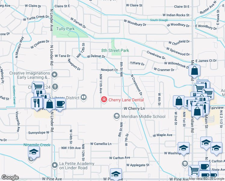 map of restaurants, bars, coffee shops, grocery stores, and more near 928 West McGlinchey Avenue in Meridian
