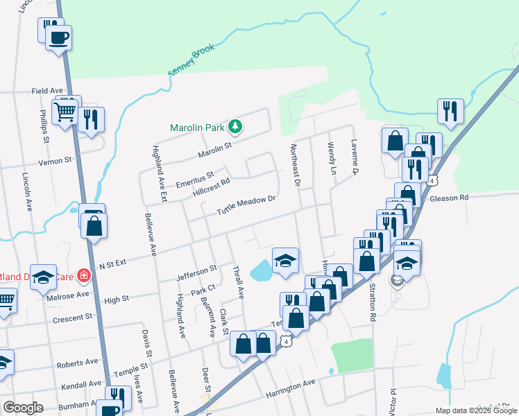 map of restaurants, bars, coffee shops, grocery stores, and more near 9 Tuttle Meadow Drive in Rutland
