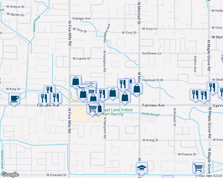 map of restaurants, bars, coffee shops, grocery stores, and more near 10191 Eshelman Street in Boise