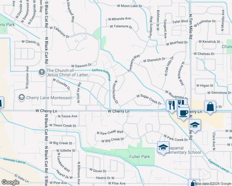 map of restaurants, bars, coffee shops, grocery stores, and more near 1830 Incline Way in Meridian