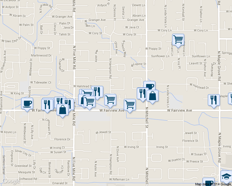 map of restaurants, bars, coffee shops, grocery stores, and more near 10191 Eshelman Street in Boise