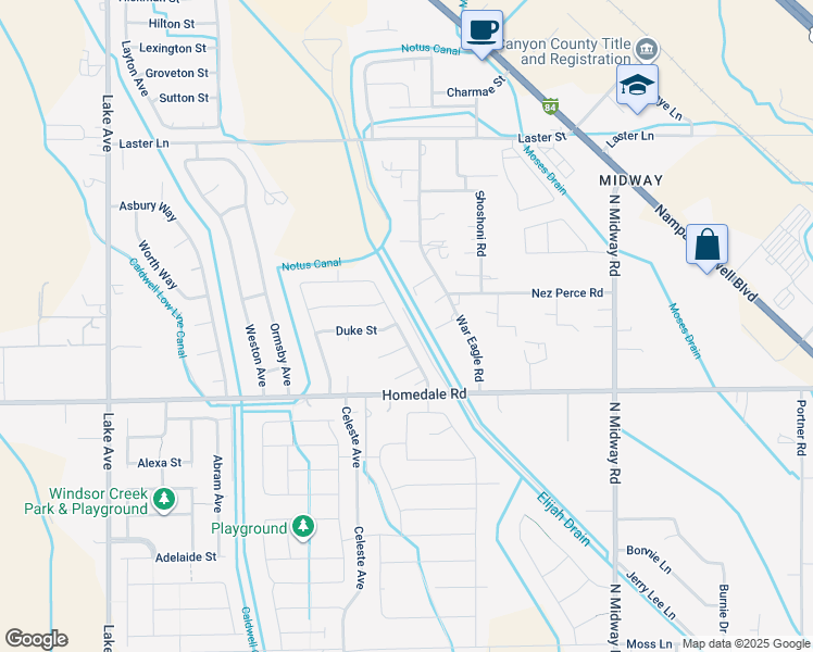 map of restaurants, bars, coffee shops, grocery stores, and more near 5411 Hargrove Avenue in Caldwell