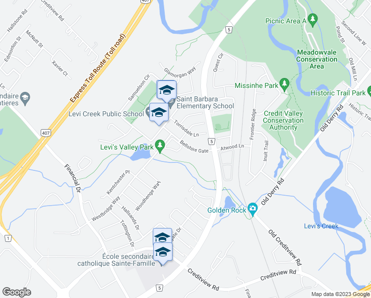 map of restaurants, bars, coffee shops, grocery stores, and more near 7272 Bellshire Gate in Mississauga