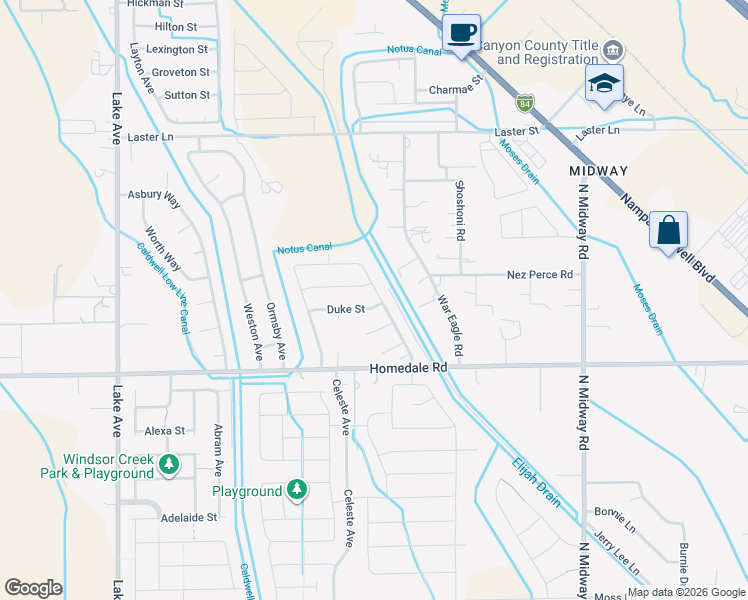 map of restaurants, bars, coffee shops, grocery stores, and more near 5411 Hargrove Avenue in Caldwell