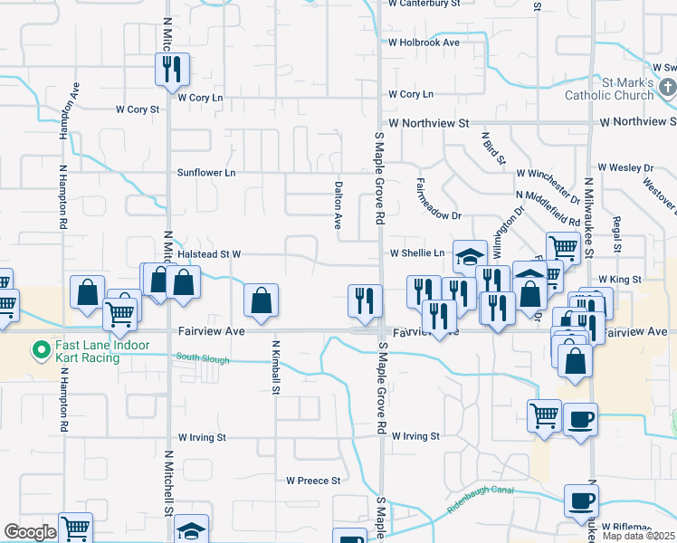 map of restaurants, bars, coffee shops, grocery stores, and more near 9117 West Halstead Drive in Boise