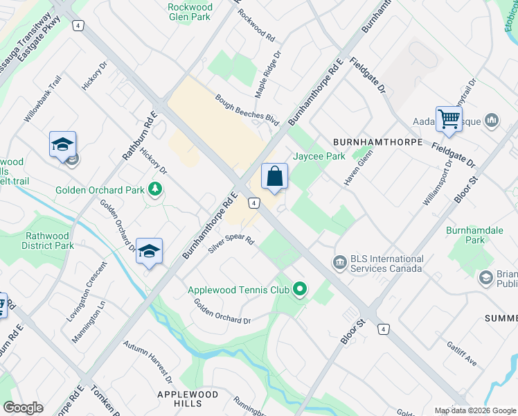 map of restaurants, bars, coffee shops, grocery stores, and more near 3610 Dixie Road in Mississauga