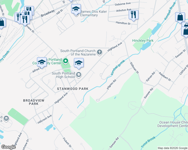 map of restaurants, bars, coffee shops, grocery stores, and more near 31 Preservation Lane in South Portland
