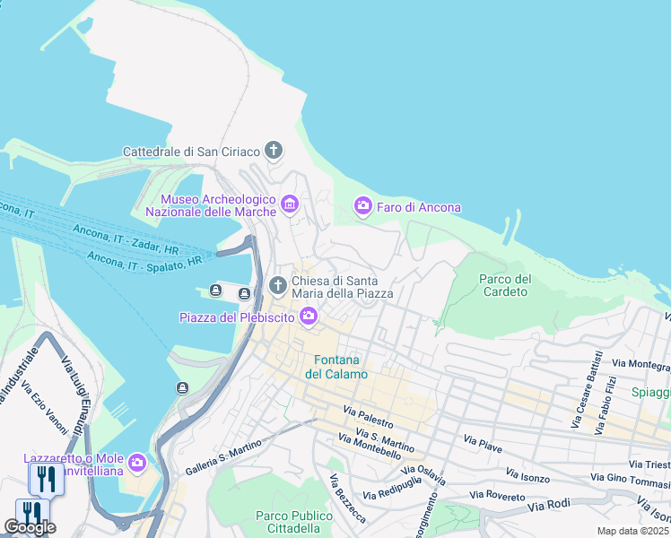 map of restaurants, bars, coffee shops, grocery stores, and more near 1 Vicolo del Solitario in Ancona