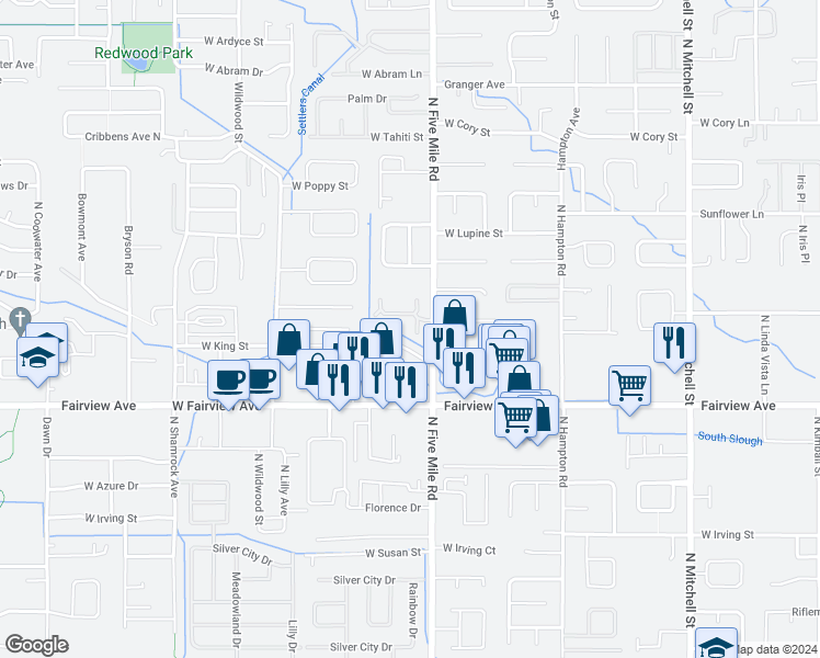 map of restaurants, bars, coffee shops, grocery stores, and more near 1837 North Farwell Lane in Boise