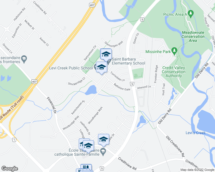 map of restaurants, bars, coffee shops, grocery stores, and more near 16 Westbridge Way in Mississauga