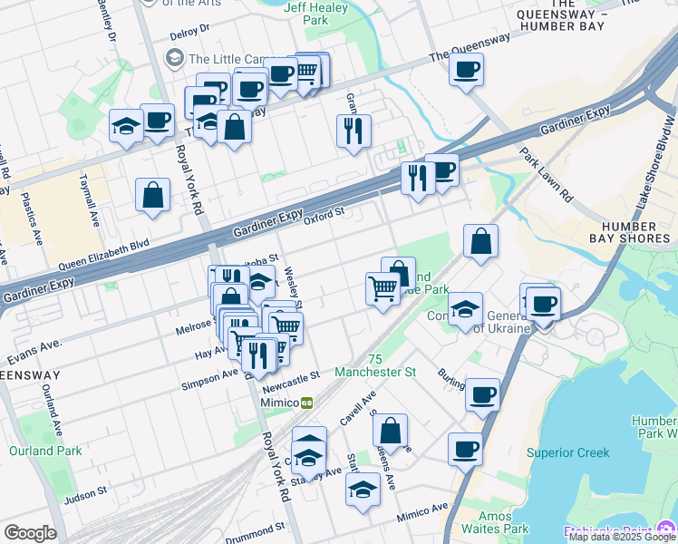 map of restaurants, bars, coffee shops, grocery stores, and more near 36 Milton Street in Toronto