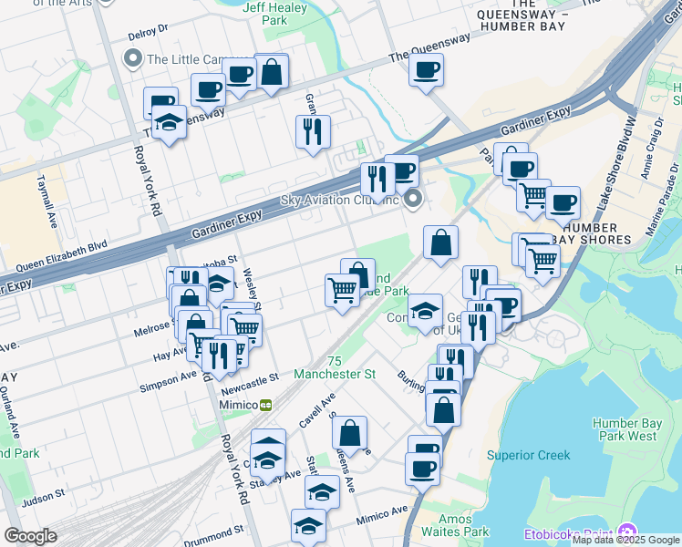 map of restaurants, bars, coffee shops, grocery stores, and more near in Toronto