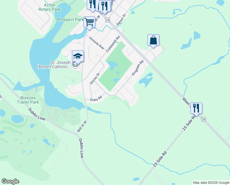 map of restaurants, bars, coffee shops, grocery stores, and more near 227 Kingham Road in Acton