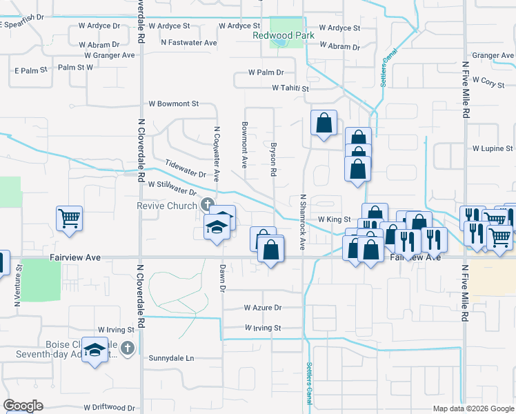 map of restaurants, bars, coffee shops, grocery stores, and more near 11634 West Halstead Avenue in Boise