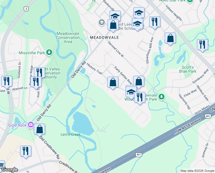 map of restaurants, bars, coffee shops, grocery stores, and more near 1159 Carding Mill Place in Mississauga