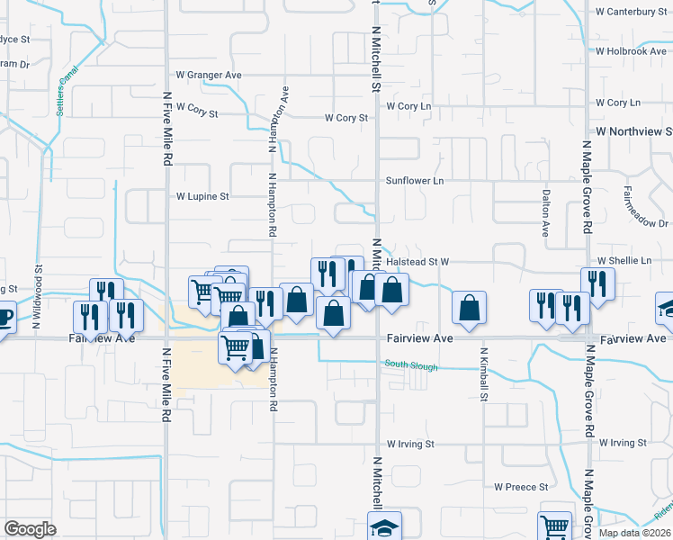 map of restaurants, bars, coffee shops, grocery stores, and more near 10033 West Eshelman Street in Boise