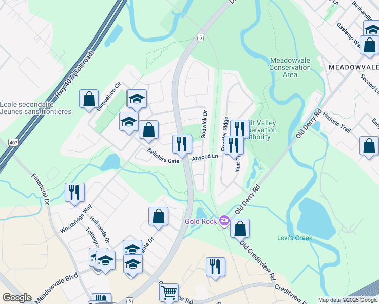map of restaurants, bars, coffee shops, grocery stores, and more near 7218 Lulworth Court in Mississauga