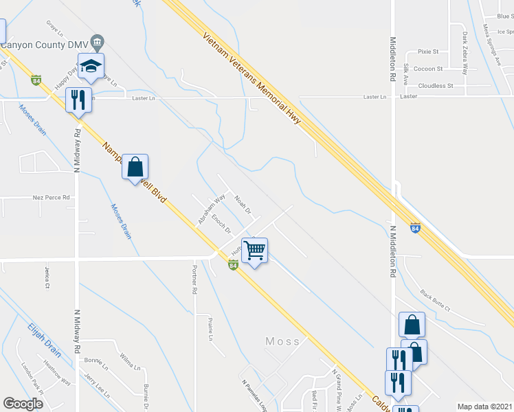 map of restaurants, bars, coffee shops, grocery stores, and more near 7103 Noah Drive in Caldwell