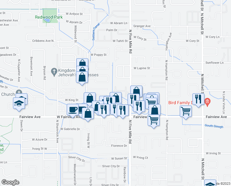 map of restaurants, bars, coffee shops, grocery stores, and more near 10751 West Halstead Lane in Boise