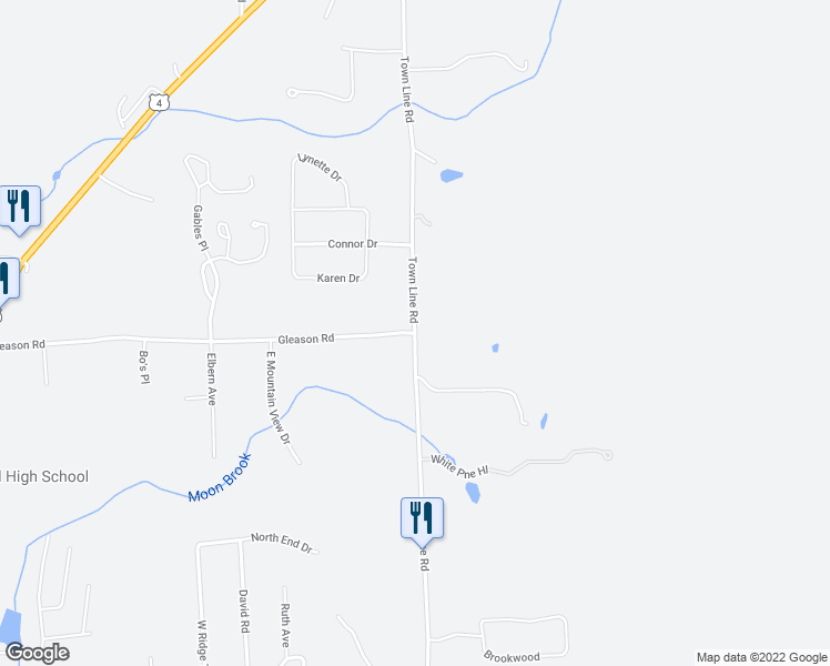 map of restaurants, bars, coffee shops, grocery stores, and more near Town Line Road in Rutland County