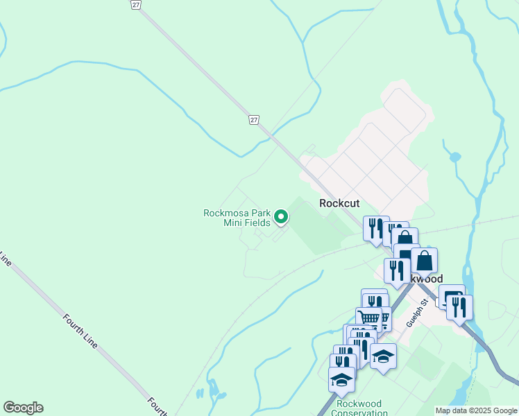 map of restaurants, bars, coffee shops, grocery stores, and more near Taylor Avenue in Wellington County