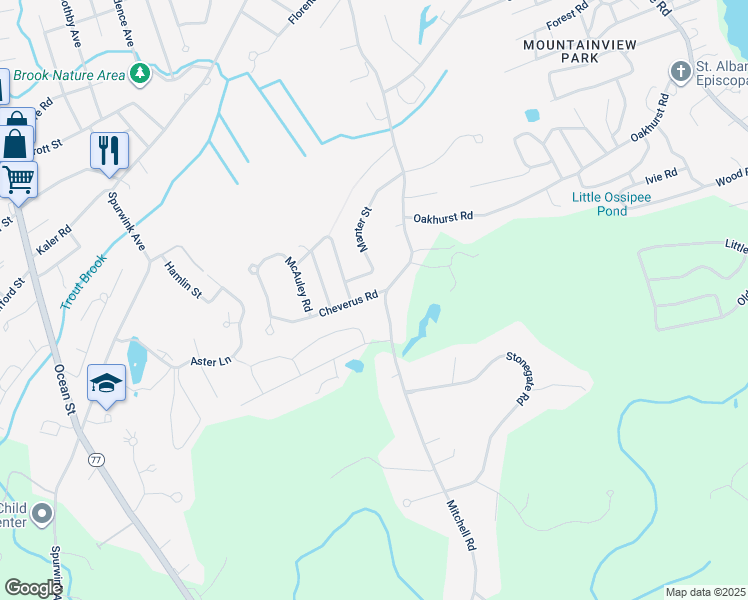 map of restaurants, bars, coffee shops, grocery stores, and more near 299 Mitchell Road in Cape Elizabeth