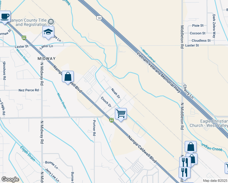 map of restaurants, bars, coffee shops, grocery stores, and more near 6904 Noah Drive in Caldwell