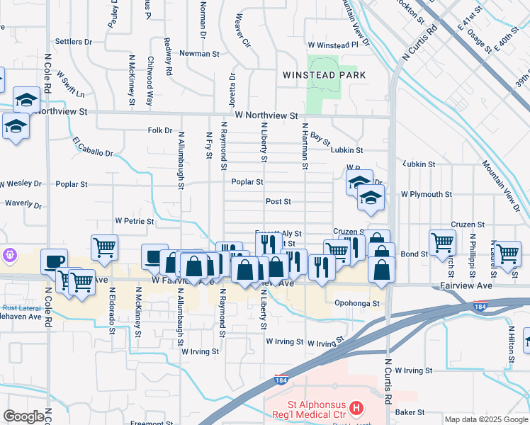 map of restaurants, bars, coffee shops, grocery stores, and more near 6315 Russett Street in Boise