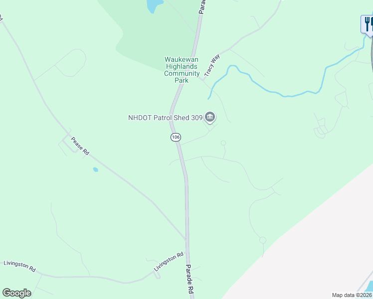 map of restaurants, bars, coffee shops, grocery stores, and more near 146 Parade Road in Meredith