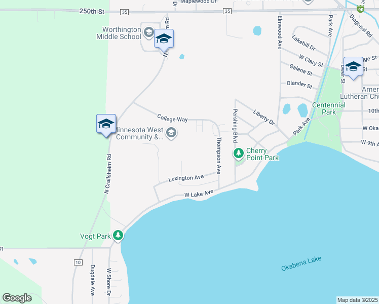 map of restaurants, bars, coffee shops, grocery stores, and more near 1209 College Way in Worthington