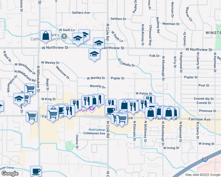 map of restaurants, bars, coffee shops, grocery stores, and more near 1800 North Cole Road in Boise