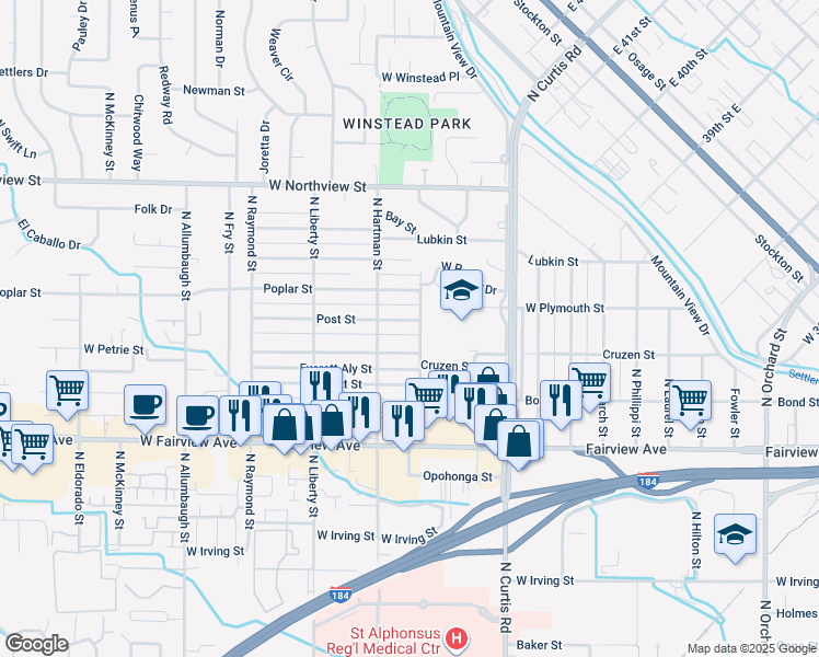 map of restaurants, bars, coffee shops, grocery stores, and more near 6110 Post Street in Boise