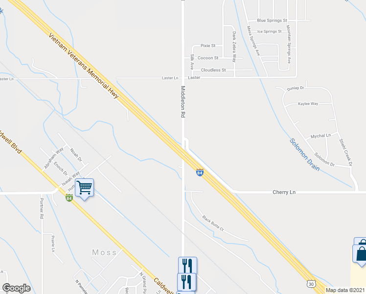 map of restaurants, bars, coffee shops, grocery stores, and more near 2815 Middleton Road in Nampa