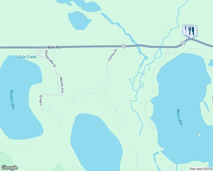 map of restaurants, bars, coffee shops, grocery stores, and more near 10503 Colmur Drive in Mecosta