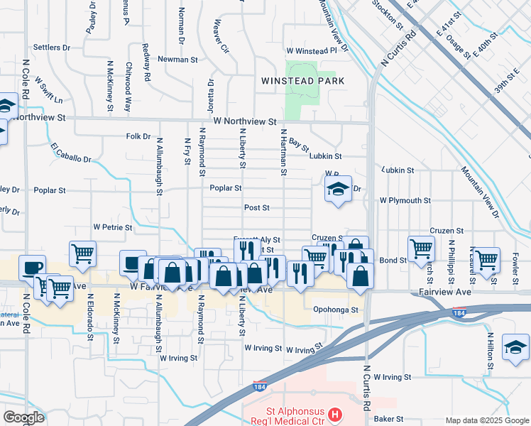 map of restaurants, bars, coffee shops, grocery stores, and more near 6314 Post Street in Boise